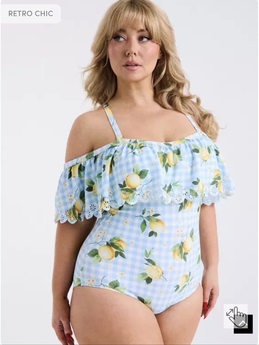 Torrid Retro Chic Off-Shoulder One Piece Swimsuit lemons light blue plaid Sz 0x